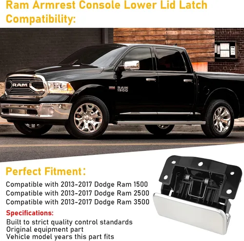 Vista 3 de Moonlinks Compatible con Dodge Ram Cierre de tapa para reposabrazos de consola central para Ram 1500 2500 3500 de 2013-2017, Manija de reemplazo