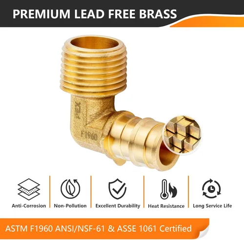 Vista 4 de Paquete de 2 accesorios HeSun PEX-A, codo de expansión de rosca NPT macho de 3/4 pulgadas PEX-A x 3/4 pulgadas, ASTM F1960098-2)