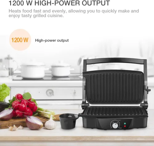 Vista 3 de Panini Maker, ISILER - Parrilla de prensa Panini de 2 rebanadas, sándwiches eléctricos antiadherentes, abre 180 grados para cocinar aperitivos
