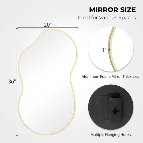 Vista 11 de WallBeyond Espejo de pared irregular, espejo asimétrico con marco de aleación de aluminio, espejo de pared decorativo para sala de estar, Negro