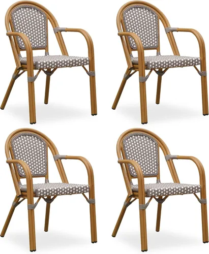 Vista 29 de PURPLE LEAF juego de 2 sillas de estilo bistró francés para patio, sillas de comedor, sillones de mimbre de aluminio tejido a mano, sillones