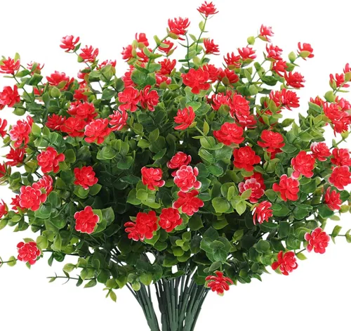 Vista 26 de RECUTMS - 8 ramas de flores artificiales, eucalipto artificial realistas, resiste rayos ultravioleta, para jardín, patio, boda, oficina y casa