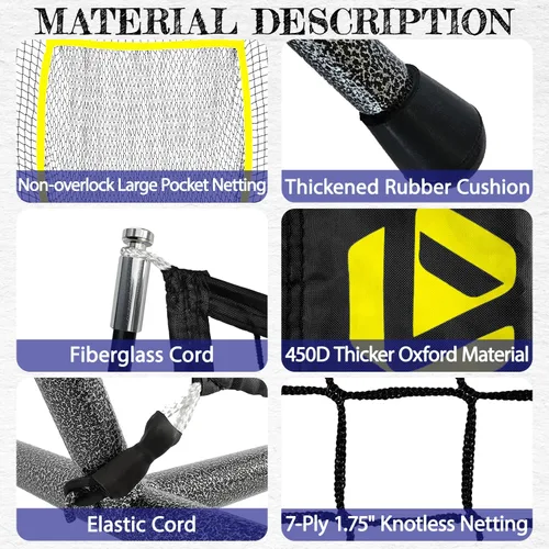 Vista 4 de Baseball Net，7x7ft Baseball Practice Net with Tee and Target, Large Pocket Sports net for Hitting/Batting/Pitching/Throwing,Scratch Resistant Base