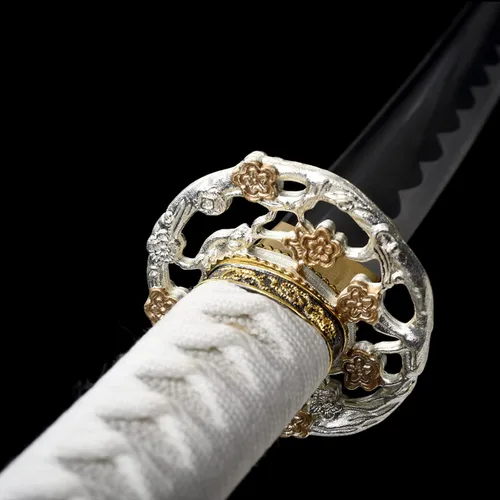 Vista 5 de OYZ Espada katana, espadas samurai de acero de alto carbono 1060 hechas a mano, espadas samurai de acero real, espadas samurái de acero de alto