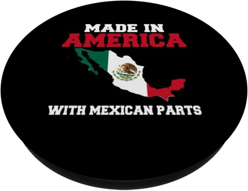 Vista 2 de Hecho en Estados Unidos con piezas mexicanas con bandera de México, PopSockets estándar PopGrip