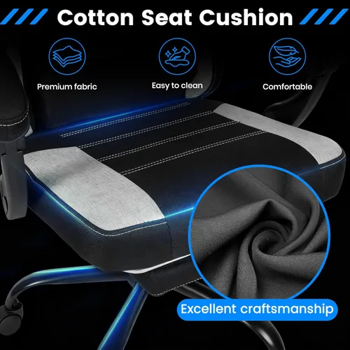 Vista 6 de Silla para Juegos, Silla de Computadora Ergonómica con Reposapiés y Soporte Lumbar, Silla de Oficina Ajustable en Altura con Asiento Giratório