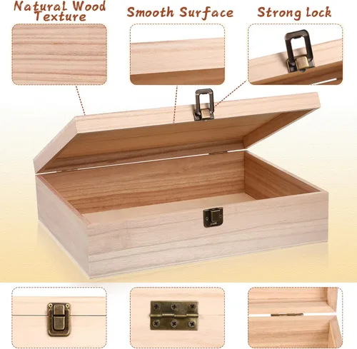 Vista 4 de Yookeer 8 cajas de madera sin terminar con tapa con bisagras, caja de madera a granel para manualidades, cierre frontal, almacenamiento de madera