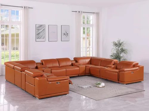 Vista 41 de BlackJack Furniture Venice - Sofá modular de cuero italiano de grano superior de 5 piezas con 3 reclinables eléctricos, reposacabezas ajustable