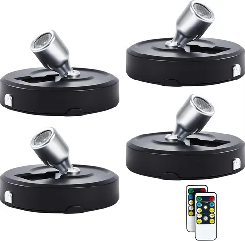 Vista 10 de Paquete de 2 Focos LED Inalámbricos a Batería para Cuadros, Luces de Disco con 2 Controles Remotos, Foco Adhesivo Regulable con Temporizador