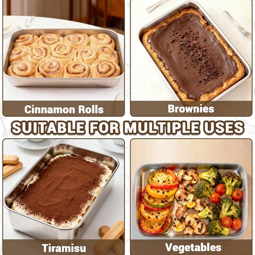 Vista 7 de Bestdin Juego de 3 moldes rectangulares para tartas de 8.7 x 5.7 x 2.4 pulgadas, moldes de acero inoxidable con 100 papeles pergaminos, sartén