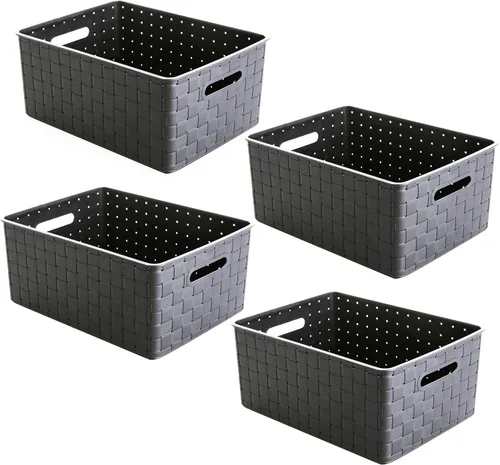 Vista 14 de BINO Cesta de Plástico, Pequeña Blanca, Paquete de 5 - Organizador de Gabinete Rectangular, Cesta de Almacenamiento Multiusos, Apta para Cajones