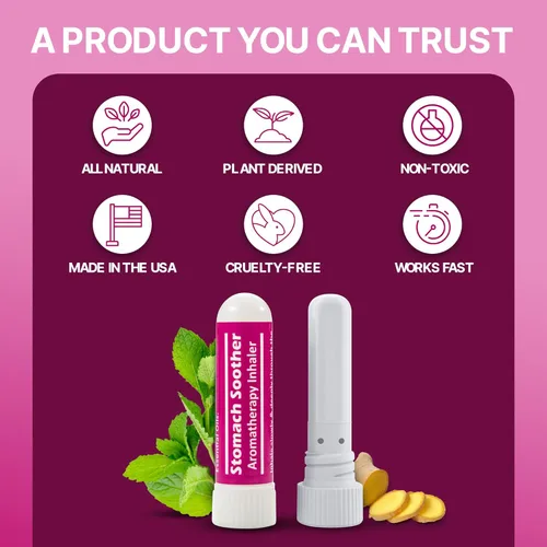 Vista 5 de Basic Vigor Inhalador de aromaterapia para náuseas y abdomen, paquete de 2, chupete estomacal con aceites esenciales