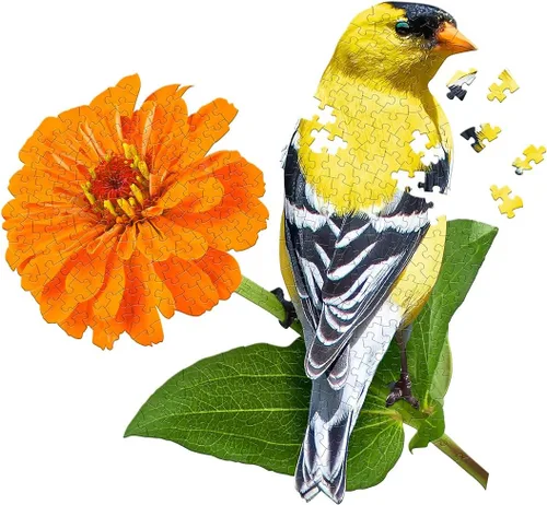 Vista 4 de Madd CAPP Puzzles I AM Goldfinch - Rompecabezas de 300 piezas en forma de animal para niños y adultos - Rompecabezas grande de piso de pájaro
