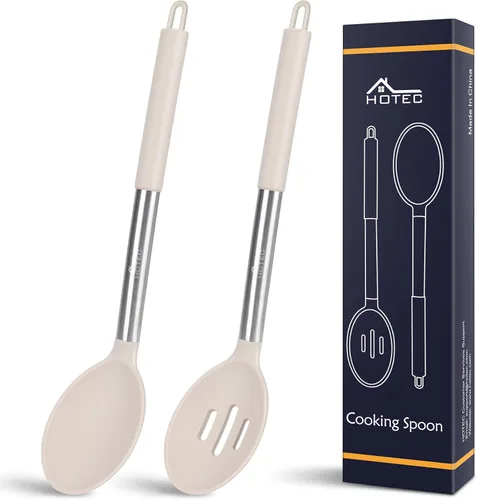 Vista 8 de HOTEC Cuchara de cocina grande de silicona resistente al calor de 446 °F, cucharas ranuradas sólidas sin BPA, utensilios de cocina antiadherentes