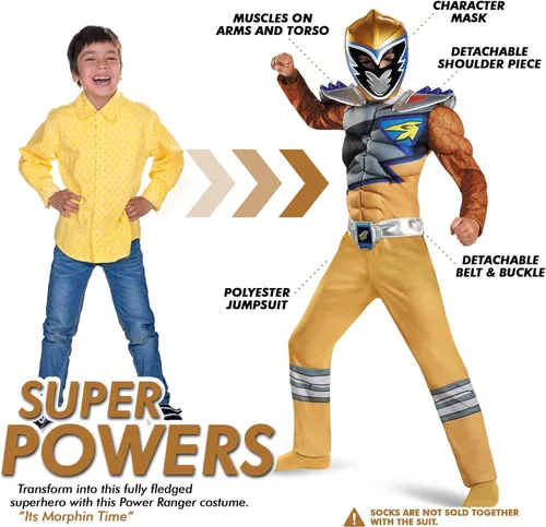 Vista 2 de Gold Ranger Dino Charge Classic Muscle Costume for Kids