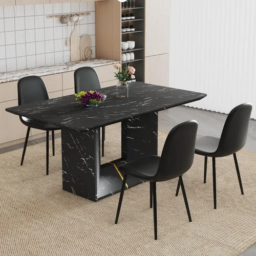 Vista 22 de Mesa de comedor rectangular de 63 pulgadas para 4-6 personas, mesa de cocina de color madera, mesas de comedor rectangulares de estilo moderno