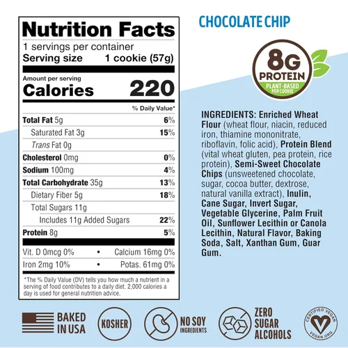 Vista 4 de Lenny & Larry's The Complete Cookie Snack, tamaño de bocadillo, chispas de chocolate, horneado suave, 0.28 oz de proteína vegetal, vegana, galleta