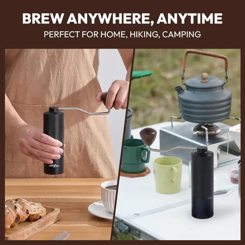 Vista 2 de Molinillo de café manual con rebaba cónica de precisión, molinillo de café manual ajustable con rodamientos dobles, molinillo de café portátil