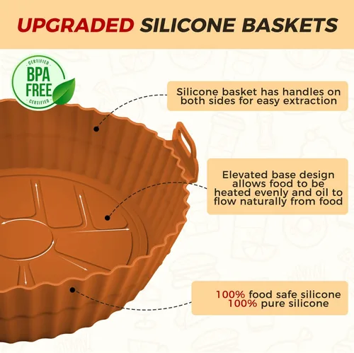 Vista 4 de Beauty - Paquete de 3 forros para freidora de aire, olla de silicona de 8 pulgadas, reutilizable de grado alimenticio, accesorios para cestas