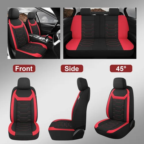 Vista 5 de CAROMOP Fundas de asiento de coche transpirables para asientos completos, fundas de asiento de tela de malla de aire 3D para automóviles, fundas