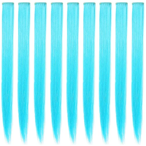 Vista 17 de 12 extensiones de cabello de colores rectas de 20 pulgadas, extensiones de cabello sintético con clip, color arcoíris, con reflejos, para fiesta