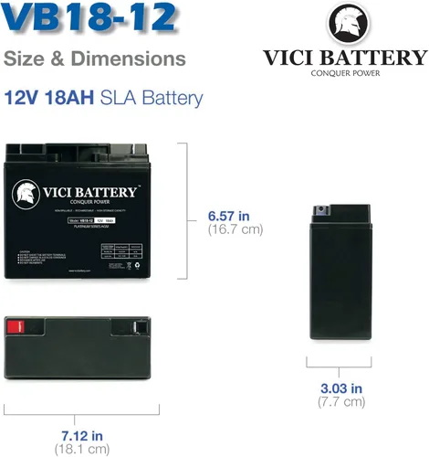 Vista 2 de VICI Battery VB18-12 - Reemplazo de 12V 18AH para batería de plomo ácido sellada de 12 voltios y 18 amperios HR