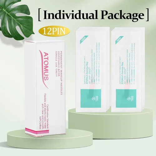 Vista 5 de ATOMUS Microblading Agujas 12 Pin 50pcs Maquillaje Permanente Tatuaje Microblading Cuchillas 12 Agujas para Suministros Microblading/Pluma