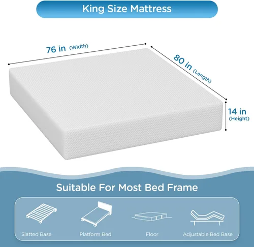 Vista 126 de PayLessHere Colchón matrimonial de espuma viscoelástica de gel de 12 pulgadas con tela suave transpirable y lavable, funda con cremallera, colchón