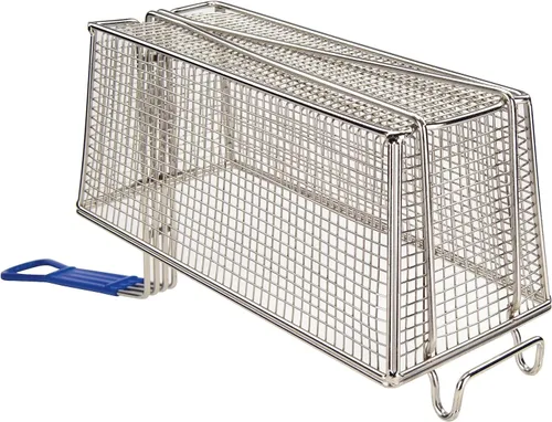 Vista 4 de Soro Essentials - Cesta para freír profunda de 13-1/4 x 5-5/8 x 5-11/16 pulgadas, mango de color azul antideslizante con ganchos frontales, cesta