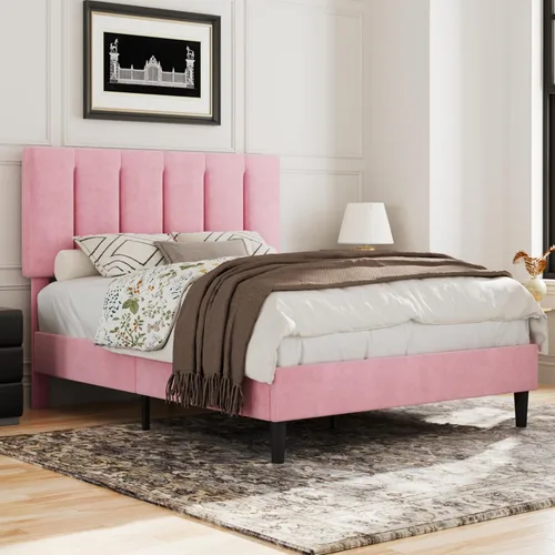 Vista 37 de VECELO - Base de cama tamaño individual con cabecera tapizada, plataforma con soporte de listones de madera de alta resistencia, no necesita somier