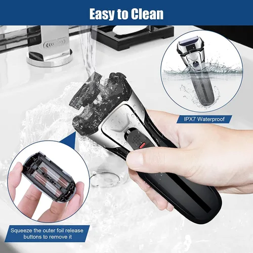 Vista 5 de MAX-T Electric Shavers for Men, Wet & Dry Men's Electric Shaver, Cordless with USB Rechargeable and Pop-Up Trimmer, IPX7 Waterproof Electric Razor