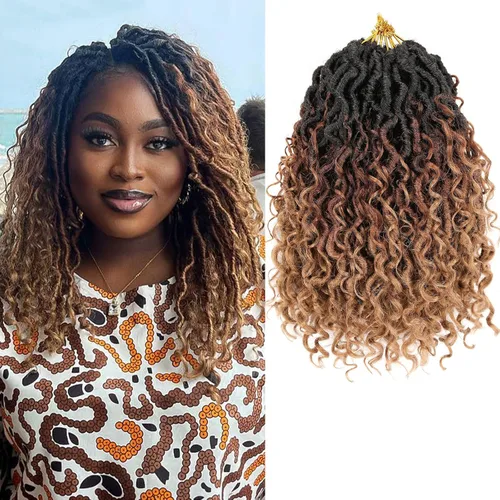 Vista 8 de COOKOO Cabello de ganchillo negro natural de diosa, 10 pulgadas, 8 paquetes de rastas sintéticas preenrolladas con extremos rizados, trenzas
