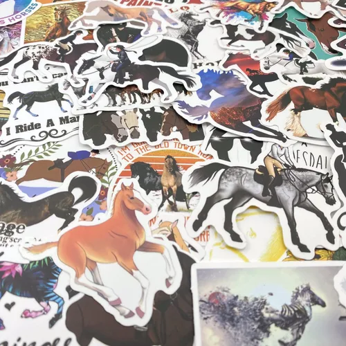 Vista 3 de AOWDIAO Paquete de 100 calcomanías de caballos, calcomanías de vinilo impermeables para botella de agua, laptop, recuerdos y regalos de fiesta