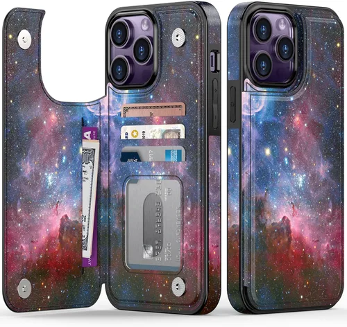 Vista 676 de LETO para iPhone 15 Pro Funda tipo cartera - Tapa tipo folio con patada - Diseños de moda - Tarjetero - Funda protectora para mujeres y niñas - 6.1