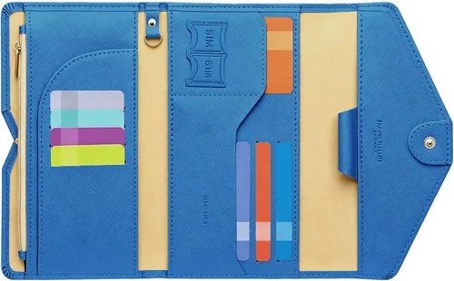 Vista 14 de ZOPPEN Cartera de viaje con bloqueo RFID multiuso (Ver.4) Portatarjetas de pasaporte y vacunación ComboTri-fold Document Organizer Travel #15 Azul