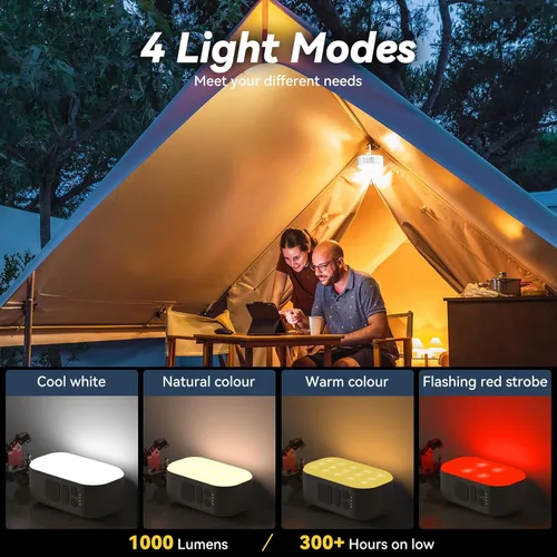 Vista 4 de Linterna de camping, linterna LED recargable de 6400mAh, con 4 modos de luz, luz de tienda de campaña de 1000 lm y lámpara de manivela