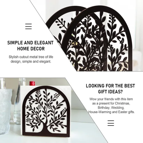 Vista 5 de Servilletero para mesas, diseño de árbol de la vida, moderno servilletero de metal para el hogar, cocina y fiesta de picnic, bronce