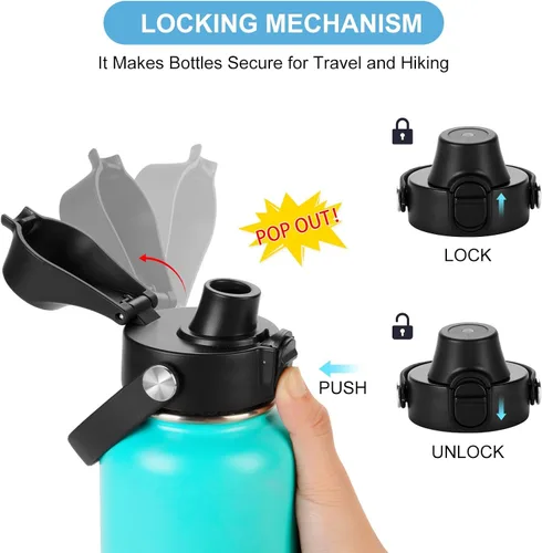 Vista 2 de Auto Spout Lid for HydroFlask Wide Mouth Sport Water Bottles, Replacement Lid for Hydro Flask Wide Mouth 12, 16, 18, 32, 40, 64oz, Chug Lid with