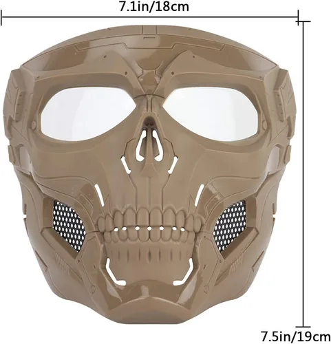 Vista 6 de AOUTACC Máscara de Airsoft de esqueleto con gafas de calavera protectora de cara completa, máscara táctica ajustable para Halloween, paintball