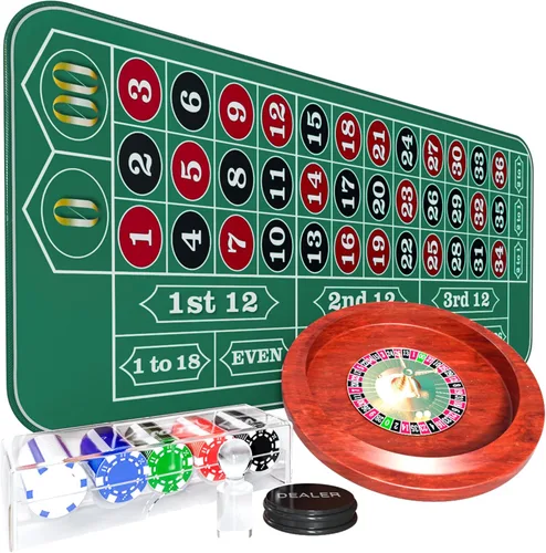 Vista 14 de Juego de ruedas de ruleta de 11 pulgadas para adultos con tapete de mesa de ruleta de goma de 35 x 16 pulgadas, rueda de ruleta de madera de 11