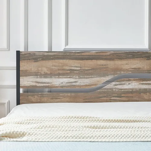 Vista 4 de VECELO - Base de cama con plataforma tamaño matrimonial con cabecera de madera, base de colchón, soporte de listones de metal fuerte, no necesita