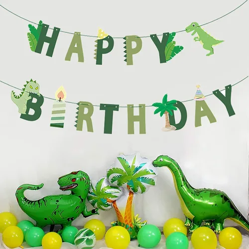 Vista 5 de Cartel de cumpleaños de dinosaurio – Cartel de feliz cumpleaños de dinosaurio, decoración de fiesta de cumpleaños con temática