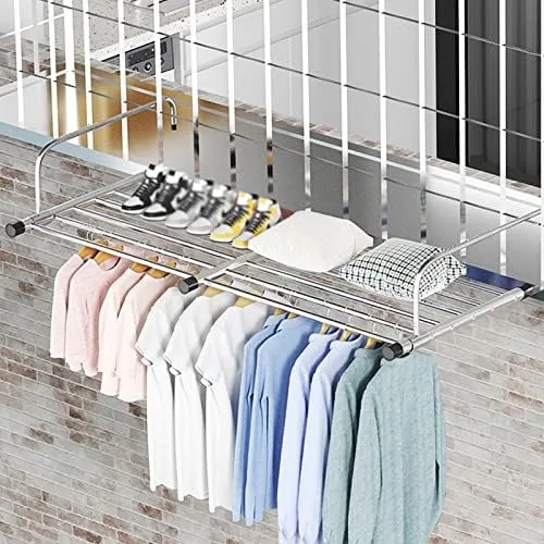 Vista 3 de Stainless Steel Portable Clothes Drying Rack, Retractable Laundry Rack for Balcony & Windowsill, Folding Towel Rack, Indoor/Outdoor Use