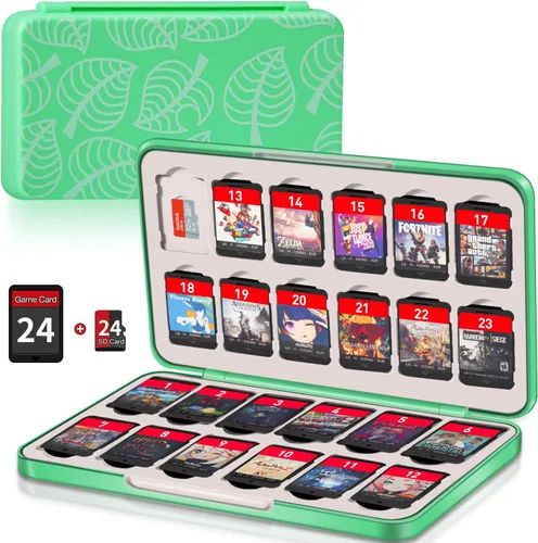 Switch - Funda para juegos con 24 ranuras para cartuchos y 24 tarjetas Micro SD organizador de juegos portátil delgado con cierre magnético carcasa
