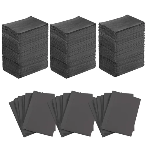 Vista 34 de JMU 1000 baberos dentales, 2 capas de pañuelo 1 capa de película, baberos dentales negros desechables a granel de 33 cm x 45,7 cm, baberos