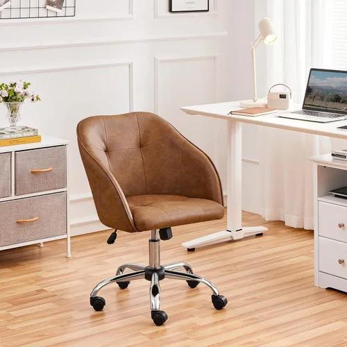Vista 2 de Yaheetech Silla de escritorio de oficina en casa, silla de tocador con respaldo, silla pequeña de cuero para computadora con ruedas giratorias