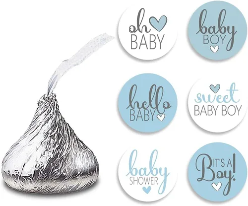 270 calcomanías azules para baby shower, 6 diseños, etiquetas circulares autoadhesivas, sellos de sobres de baby shower, calcomanías de caramelo,