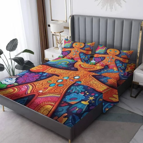 Vista 9 de Juego de sábanas tamaño California King, sábanas de Navidad, sábanas y fundas de almohada de Navidad rojas y verdes, microfibra suave, bolsillo