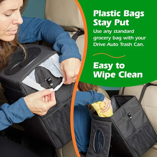 Vista 8 de Drive - Basurero plegable para automóvil con 20 bolsas, a prueba de fugas, negro, mediano