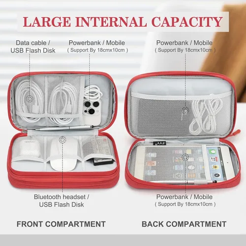 Vista 201 de FYY Organizador para accesorios electrónicos, para viajes, para cables, celular y cargadores, estuche portátil, impermeable, doble capa, bolsa